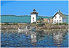 Lobsterboat by Grindle Point Light in Maine - Digital Painting